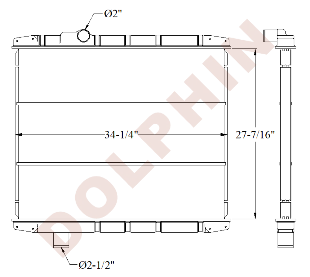 MACK RADIATOR - RD600 RD688S (1994-2008) 27-3/8 x 34 x 1-3/4’’ - Radiator