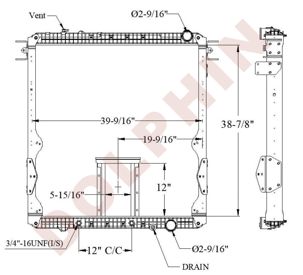 Freightliner Radiator (2008-2010) 38 7/8’’ X 39 9/16’’ 2 1/8’’